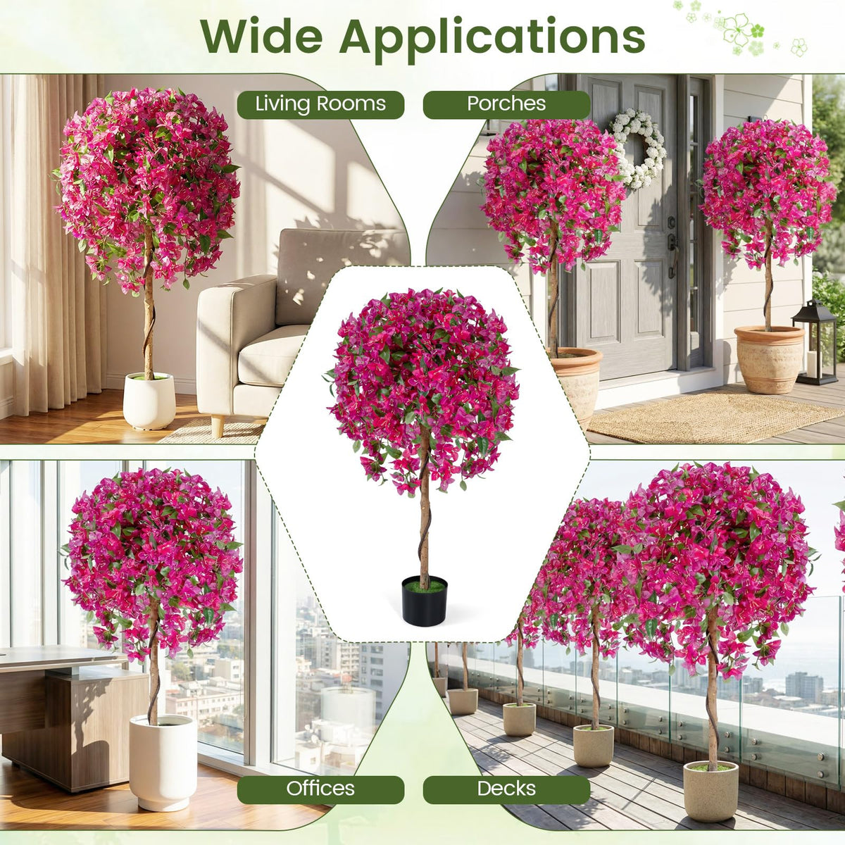 Lucktree 2 Pack Artificial Azalea Trees with Vivid Blooming Flowers for Indoor Outdoor Decor