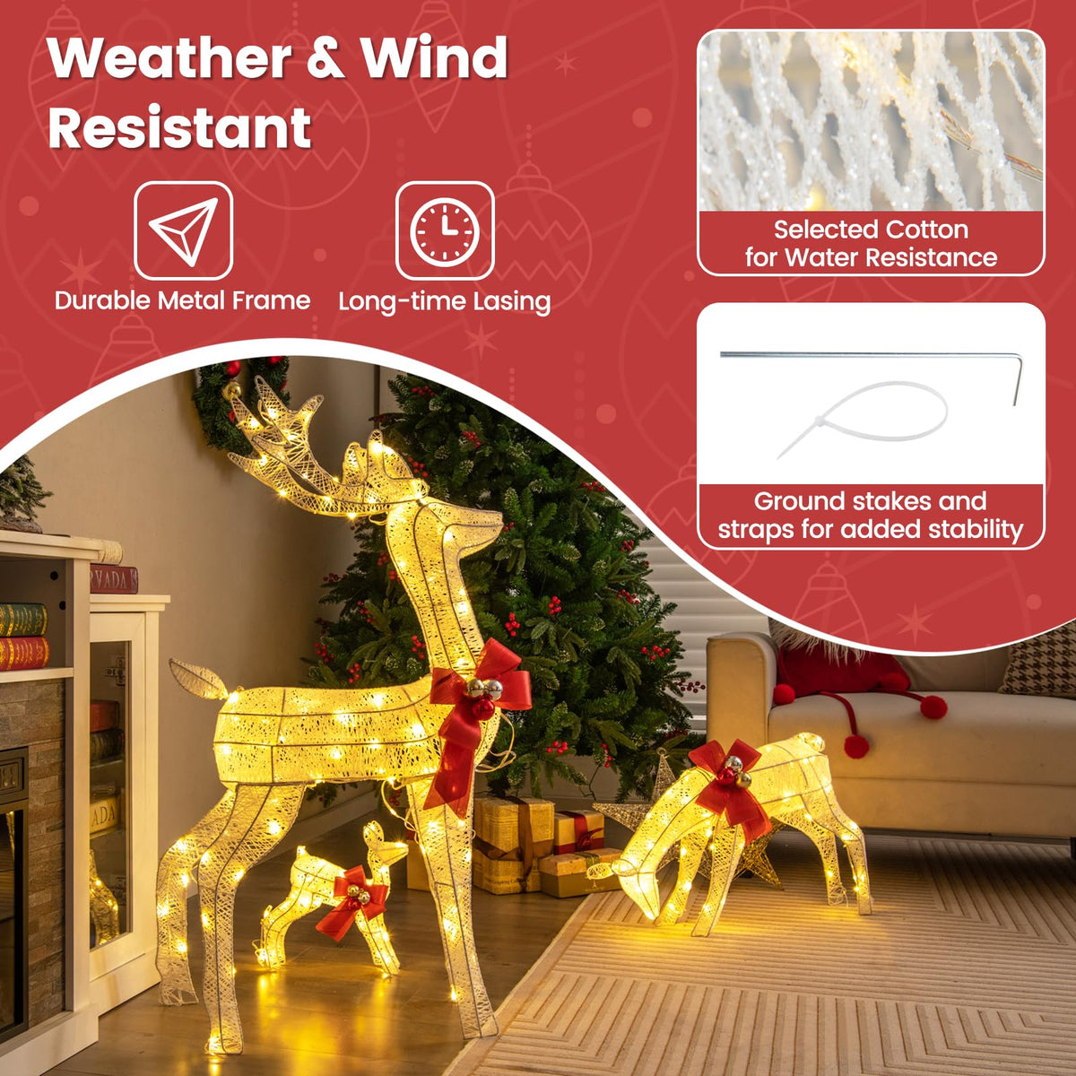 Lucktree 3 Pieces Lighted Christmas Reindeer Family Set