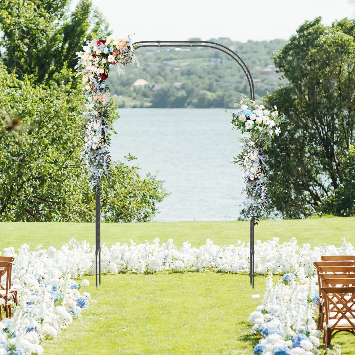 Lucktree Garden Arch Trellis, 60''W x 95''H Metal Arbor with Corrugated PE-Coated Steel Tubes for Climbing Plants Roses Ivy