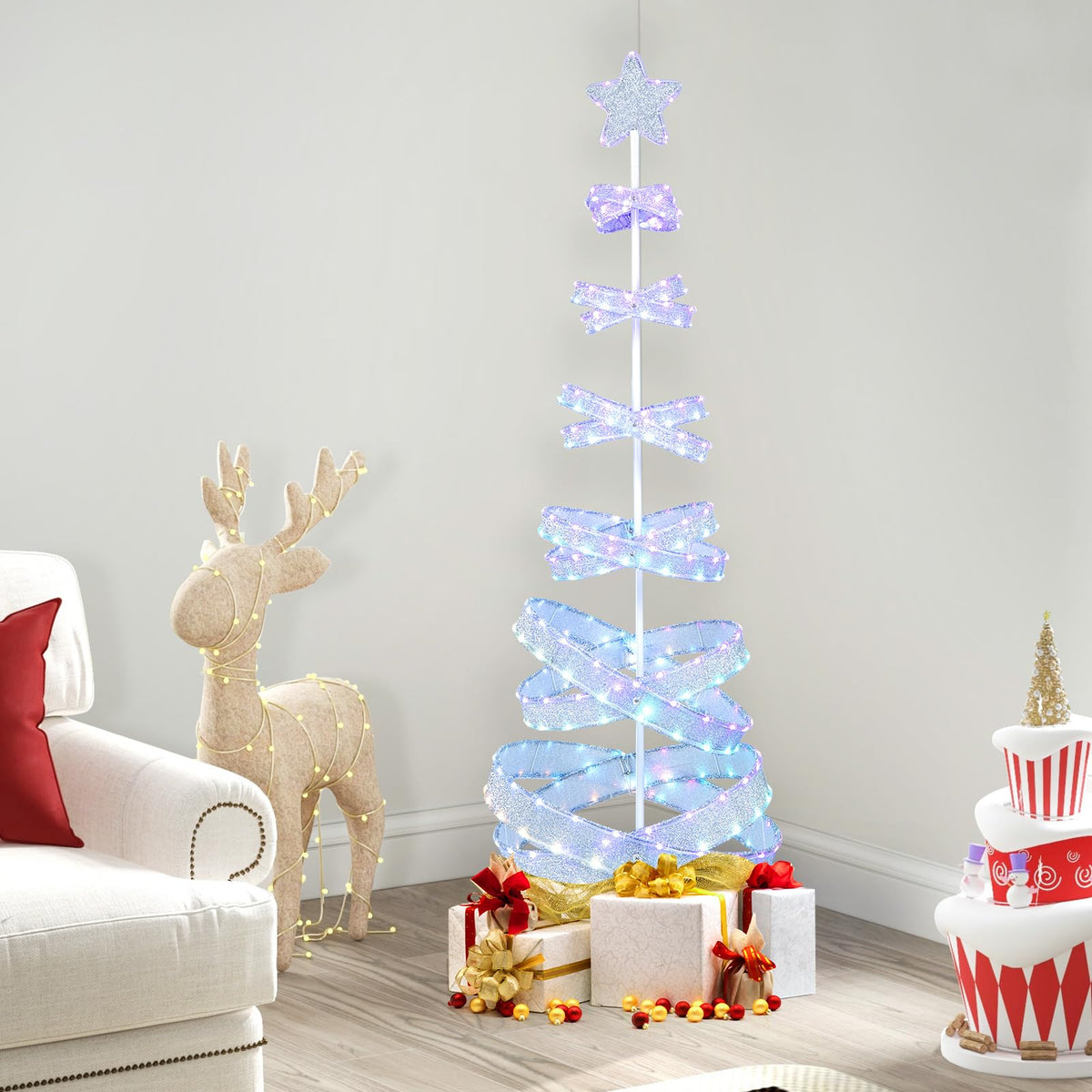 Lucktree 7 FT Lighted Spiral Christmas Tree