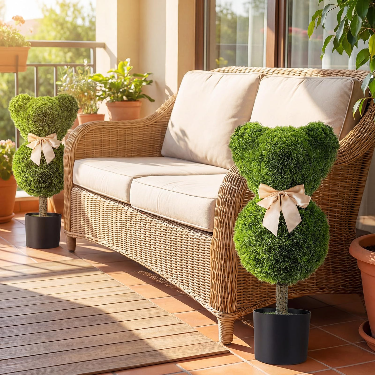 Lucktree 2 Pcs Bear Topiary Trees with Pots 24.5" Decorative Artificial Animal Shrubs