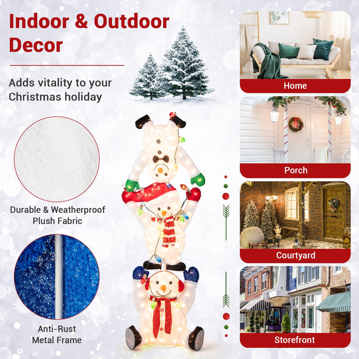 Lucktree 5.6 FT Lighted Christmas Stacked Snowmen Decoration