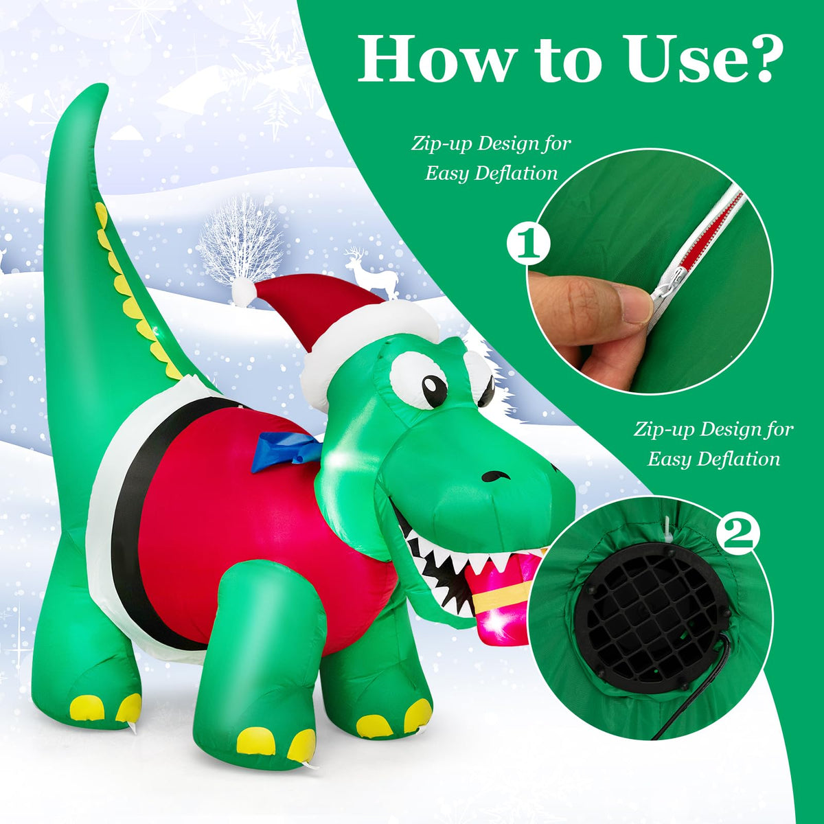 Lucktree 6 FT Lighted Inflatable Christmas Dinosaur Bite a Gift Box