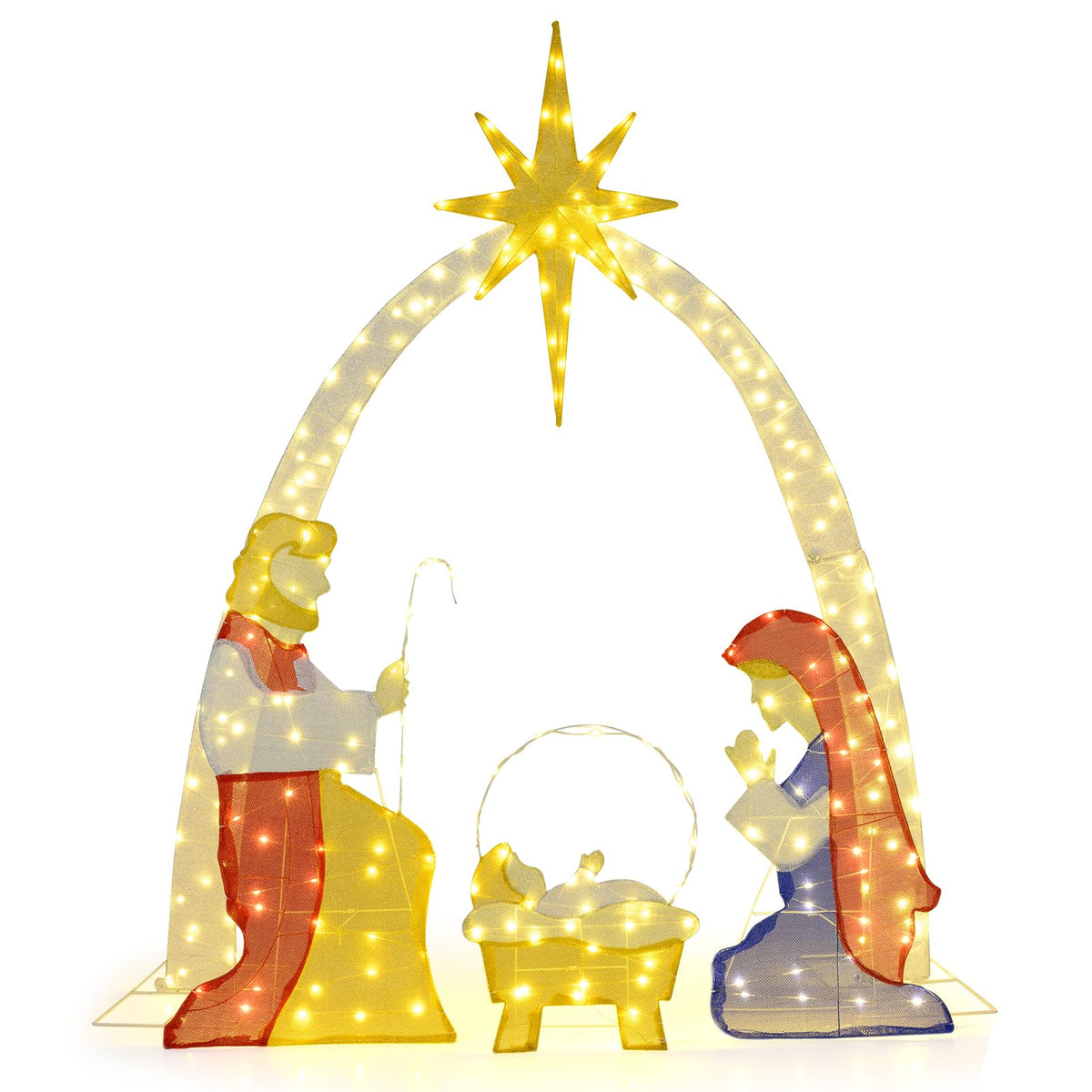 Lucktree Christmas 6 Feet Lighted Nativity Scene Yard Decoratio with 240 Warm White LED Lights