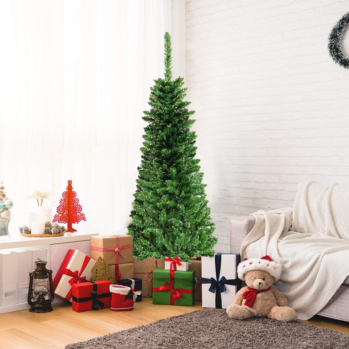Lucktree Prelit Pencil Christmas Tree, 4.5FT Premium Hinged Fir Tree - LucktreeUS