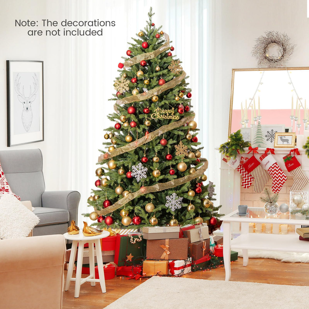 Lucktree 7ft Hinged Xmas Full Tree with 470 Warm White & Multicolored LED Lights