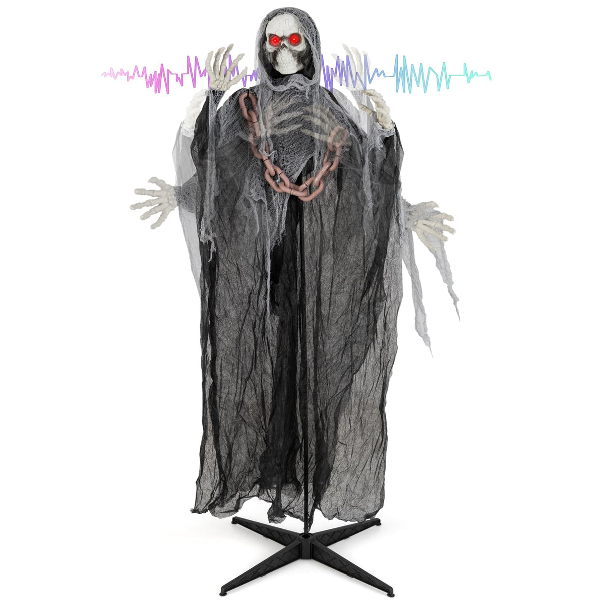 Lucktree 6.4 FT Halloween Animatronic Standing Grim Reaper, Halloween Decoration with Chain