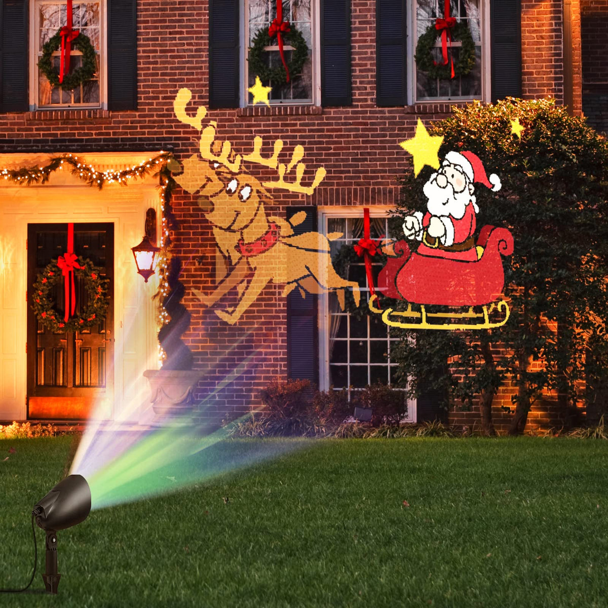 Lucktree Christmas Projector Lights Outdoor | LED Santa Claus on Sleigh Projection Lamp