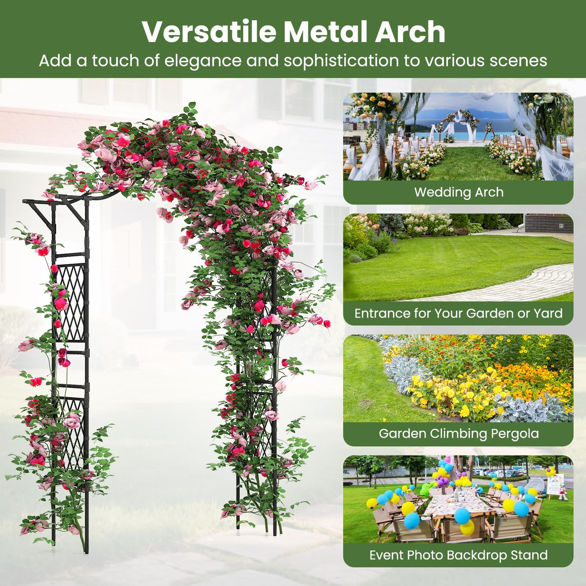 Lucktree Garden Arch Trellis 67''W x 83''H Metal Arbor