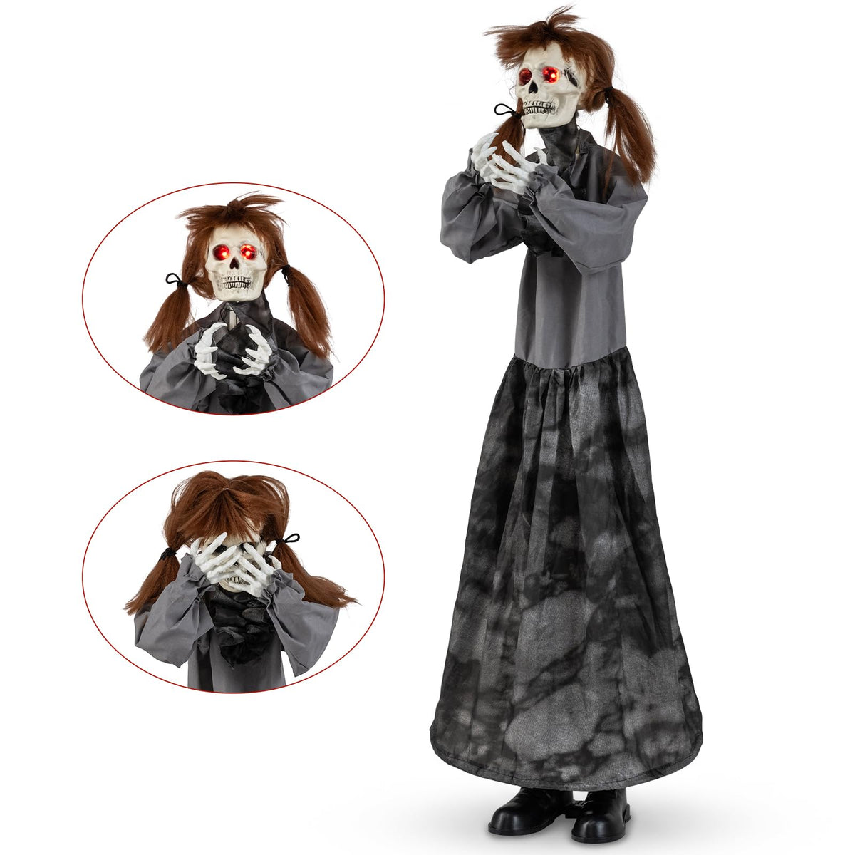 Lucktree 4 FT Halloween Animatronic Standing Skeleton Girl with Pop Up Head
