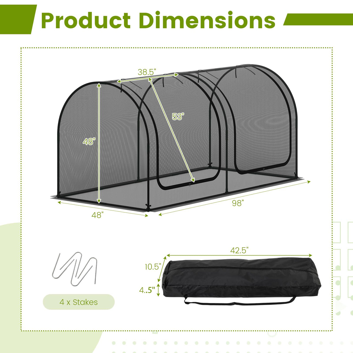 Lucktree 98” x 48” x 48” Tunnel Crop Cage