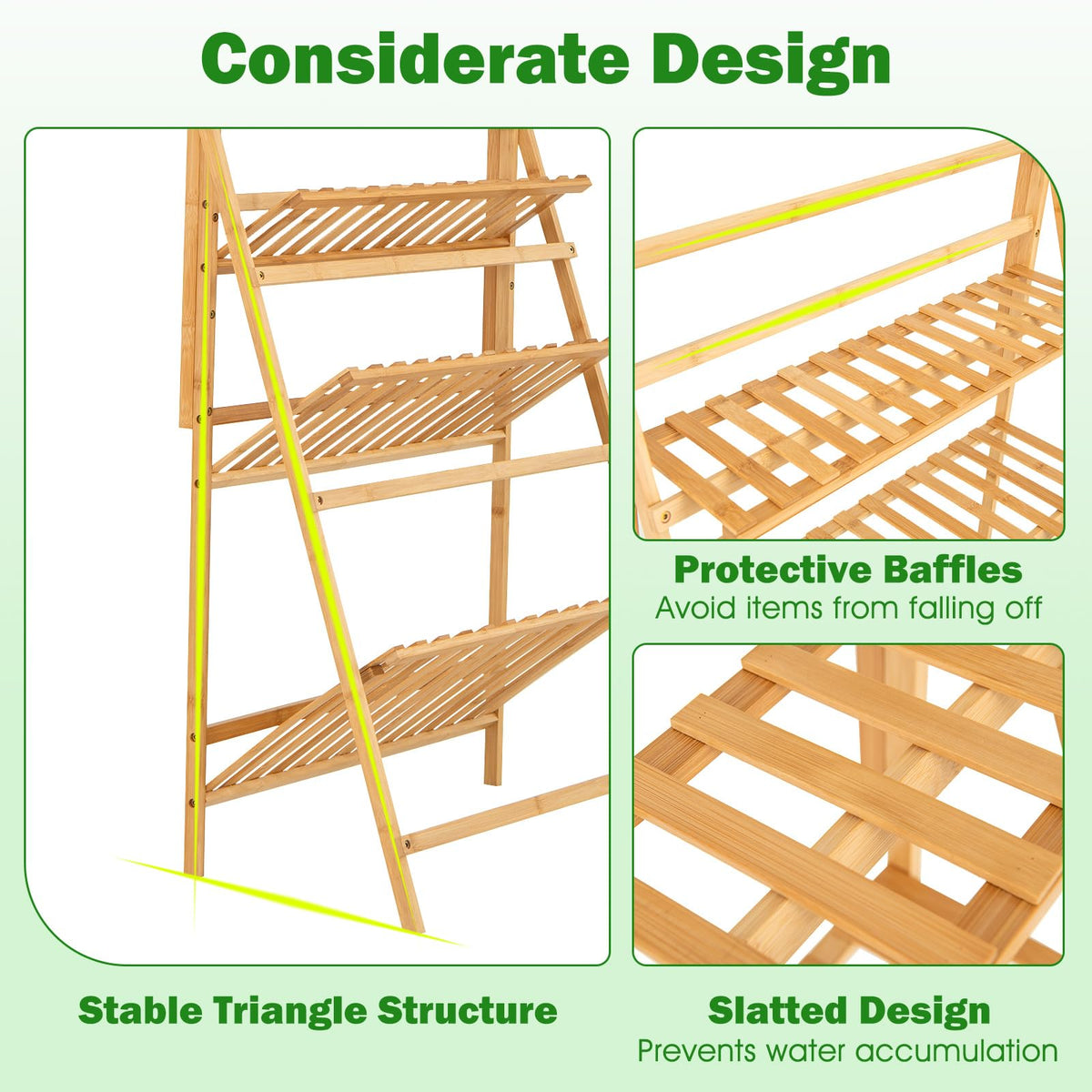 Lucktree Plant Stand Indoor Outdoor - Bamboo 3-Tier Hanging Tall Ladder Flower Pot Display Organizer Rack