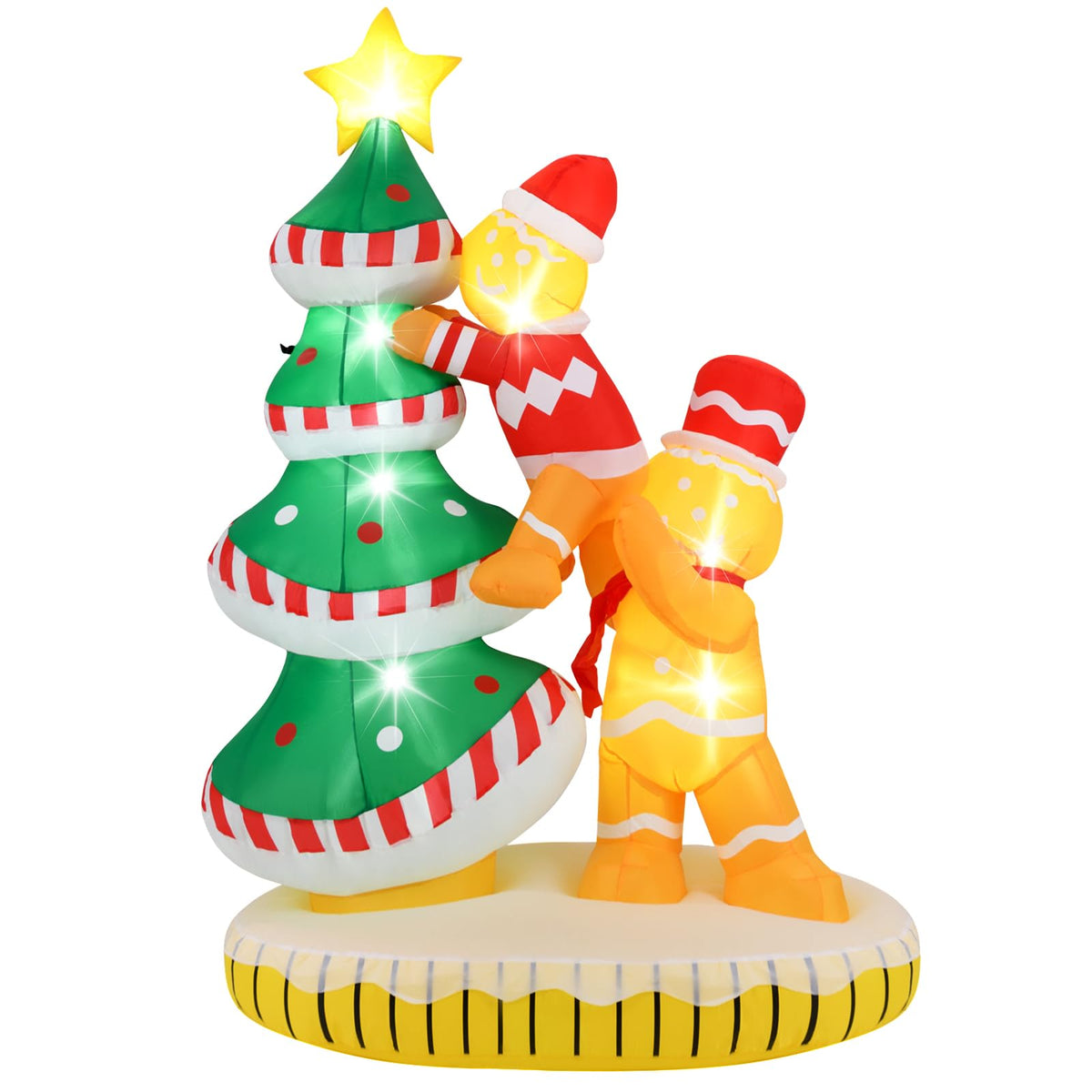 Lucktree 7 FT Lighted Christmas Inflatable Gingerbread Men Climbing Christmas Tree with LED Lights & Built-in Fan