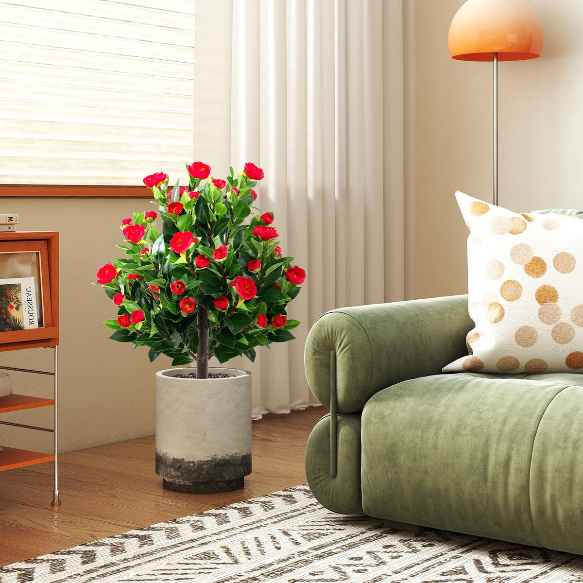 Lucktree 31 Inches Artificial Camellia Tree Set 2 Pack Fake Flower Trees