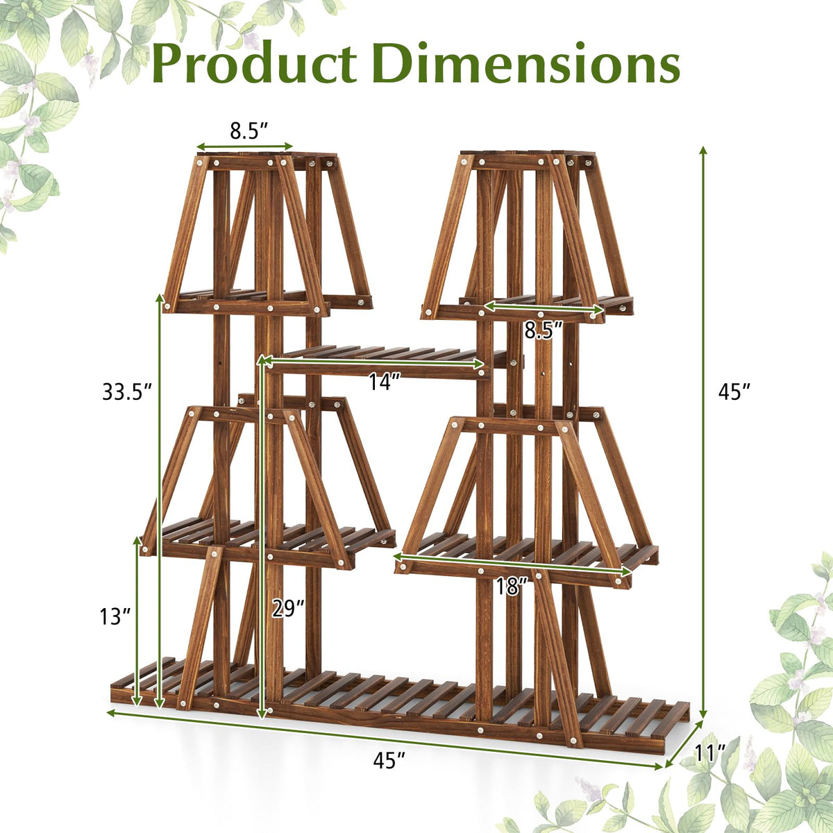 Lucktree Wood Plant Stand, 5-Tier 10 Potted Trapezoid Plant Holder Rack for Multiple Plants