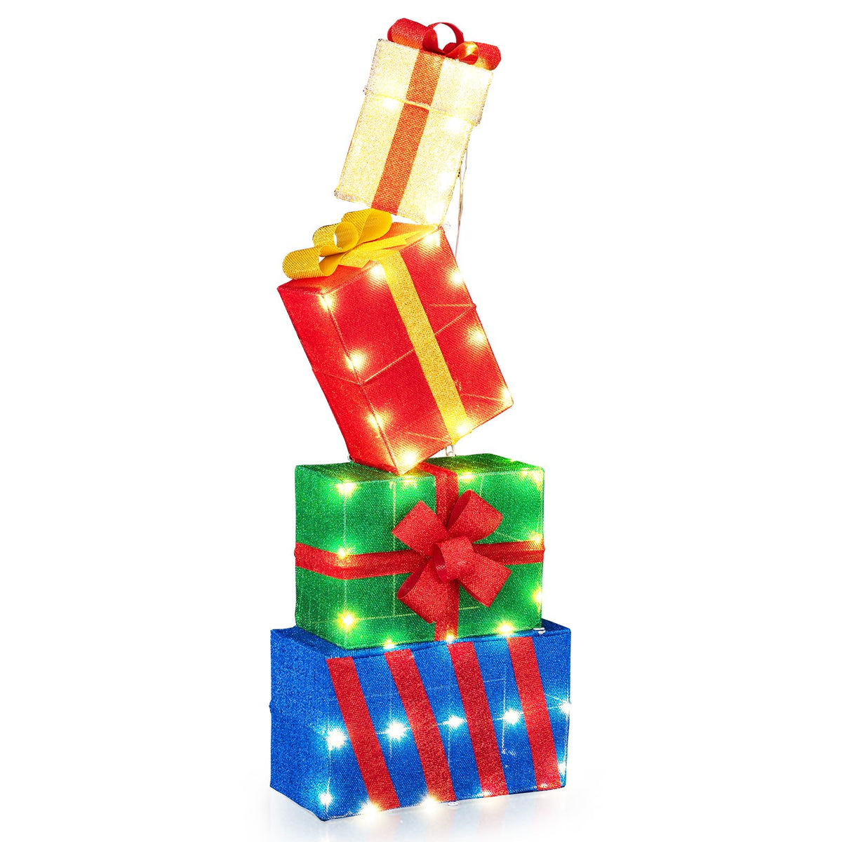 Lucktree Christmas Lighted Gift Boxes Set of 4 | Light Up Present Boxes with Colorful Bows