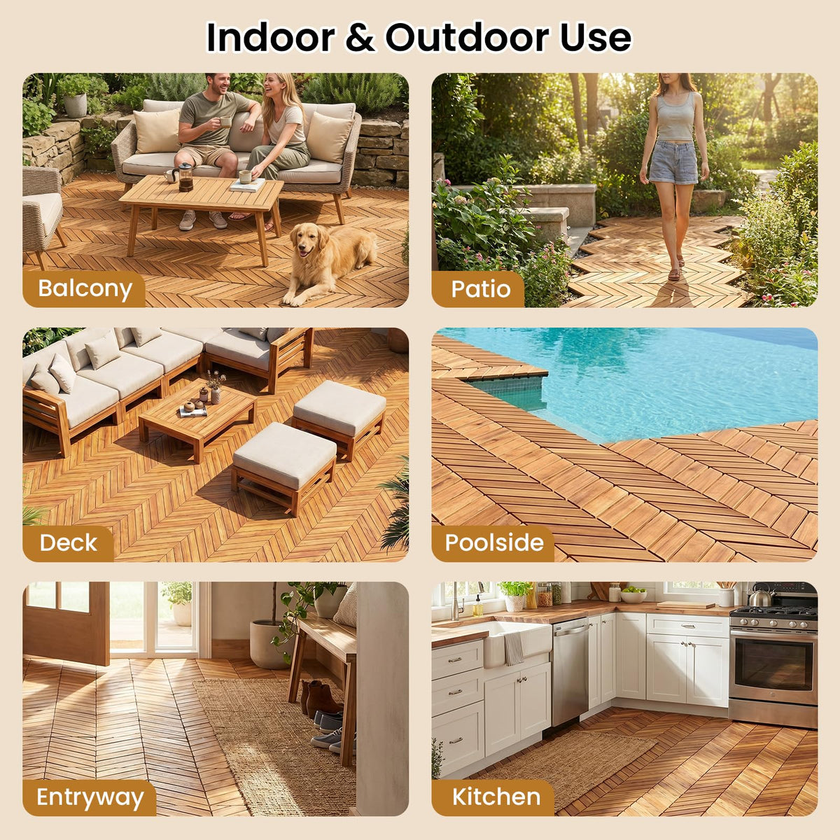 Lucktree 30 PCS Interlocking Patio Flooring Tiles with Drainage Base