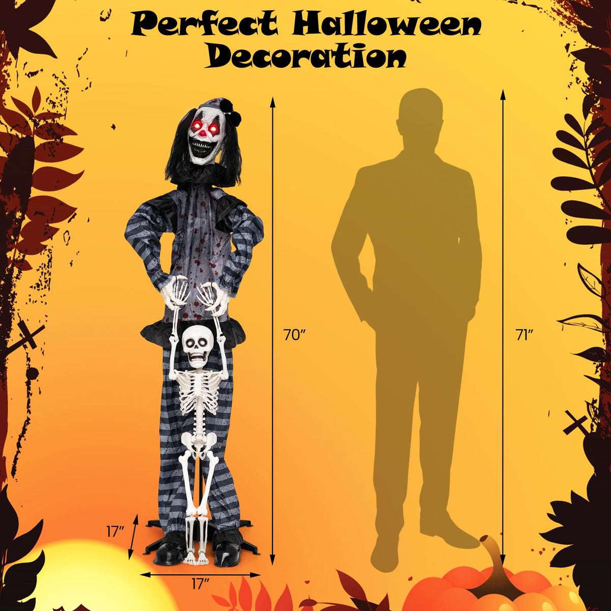 Lucktree 70" Halloween Animated Life-Size Clown Catching Skeleton Doll