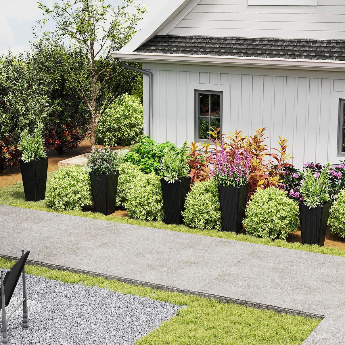 Lucktree Set of 2 Outdoor Wicker Flower Pot 30 Inch Tall Planters with Drainage System
