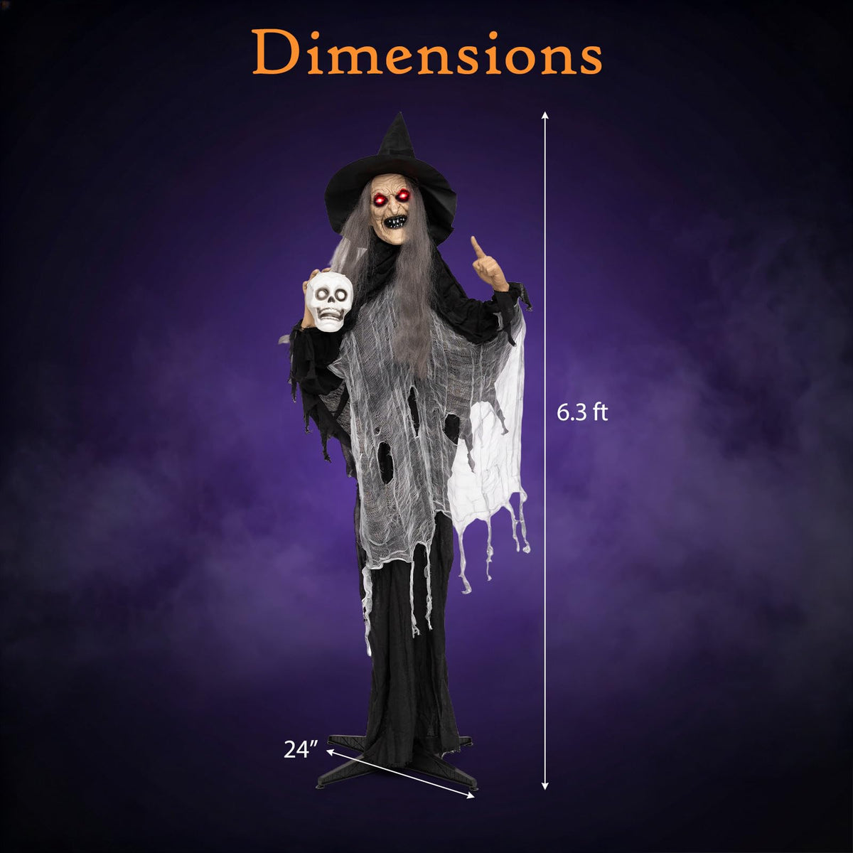 Lucktree 6.3 FT Animated Halloween Standing Talking Witch with Skull