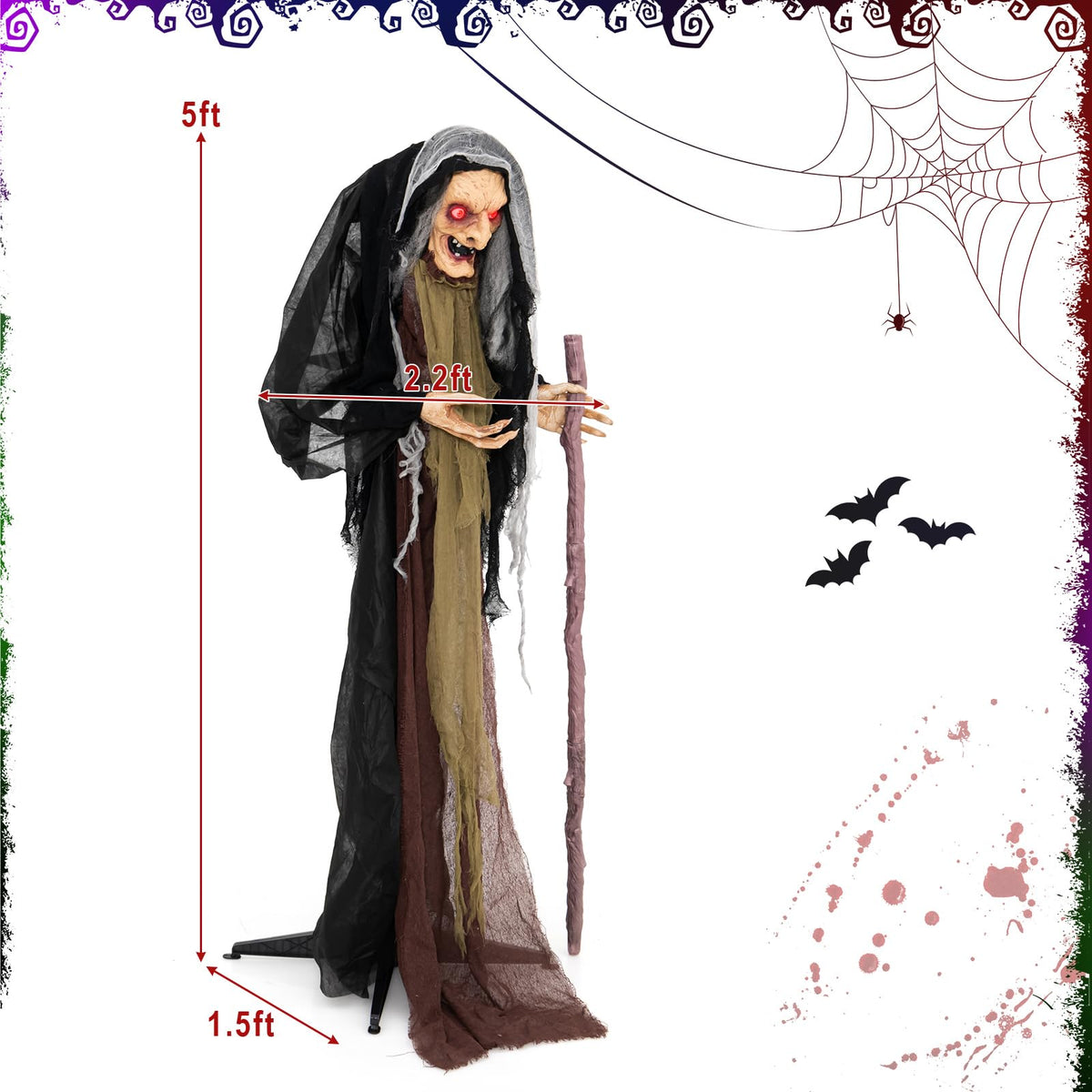 Lucktree 5FT Halloween Animated Standing Witch