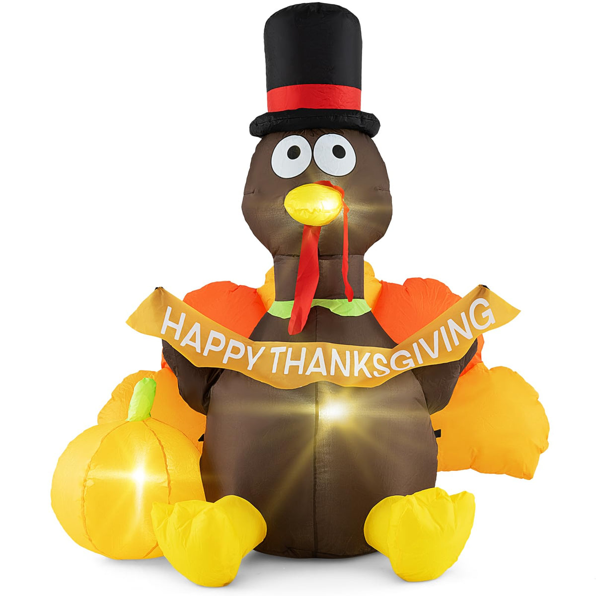 Lucktree 5 FT Thanksgiving Inflatable Turkey with Pumpkin, Blow up Decoration with LED Lights