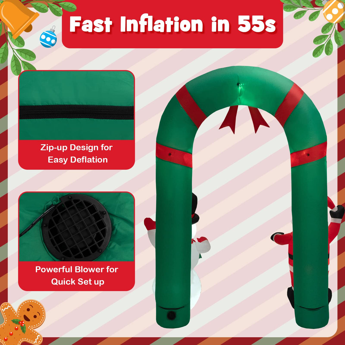 Lucktree 8 FT Christmas Inflatable Archway w/ Santa Claus & Snowman
