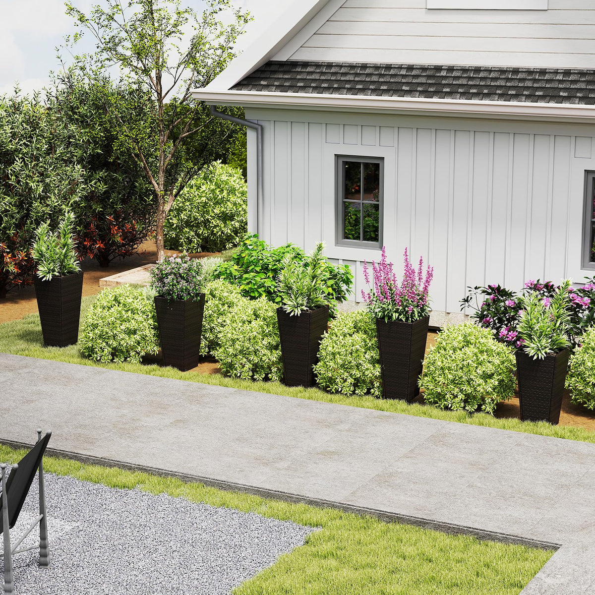 Lucktree Set of 2 Outdoor Wicker Flower Pot 30 Inch Tall Planters with Drainage System PE Rattan Flower Pots