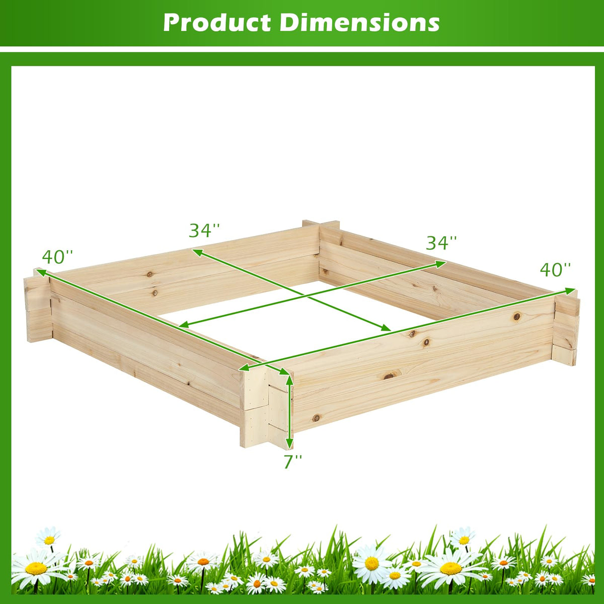 Lucktree 40" x 40" Square Fir Wood Planter Box with Open-Ended Base for Vegetables Flowers Herbs