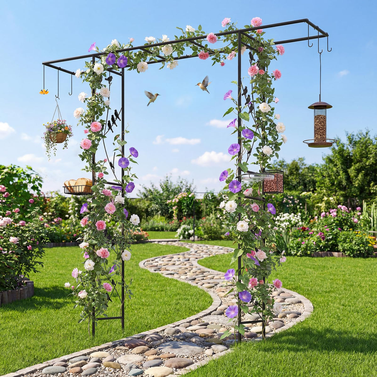 Lucktree 84'' Garden Arbor with Bird Feeding Station