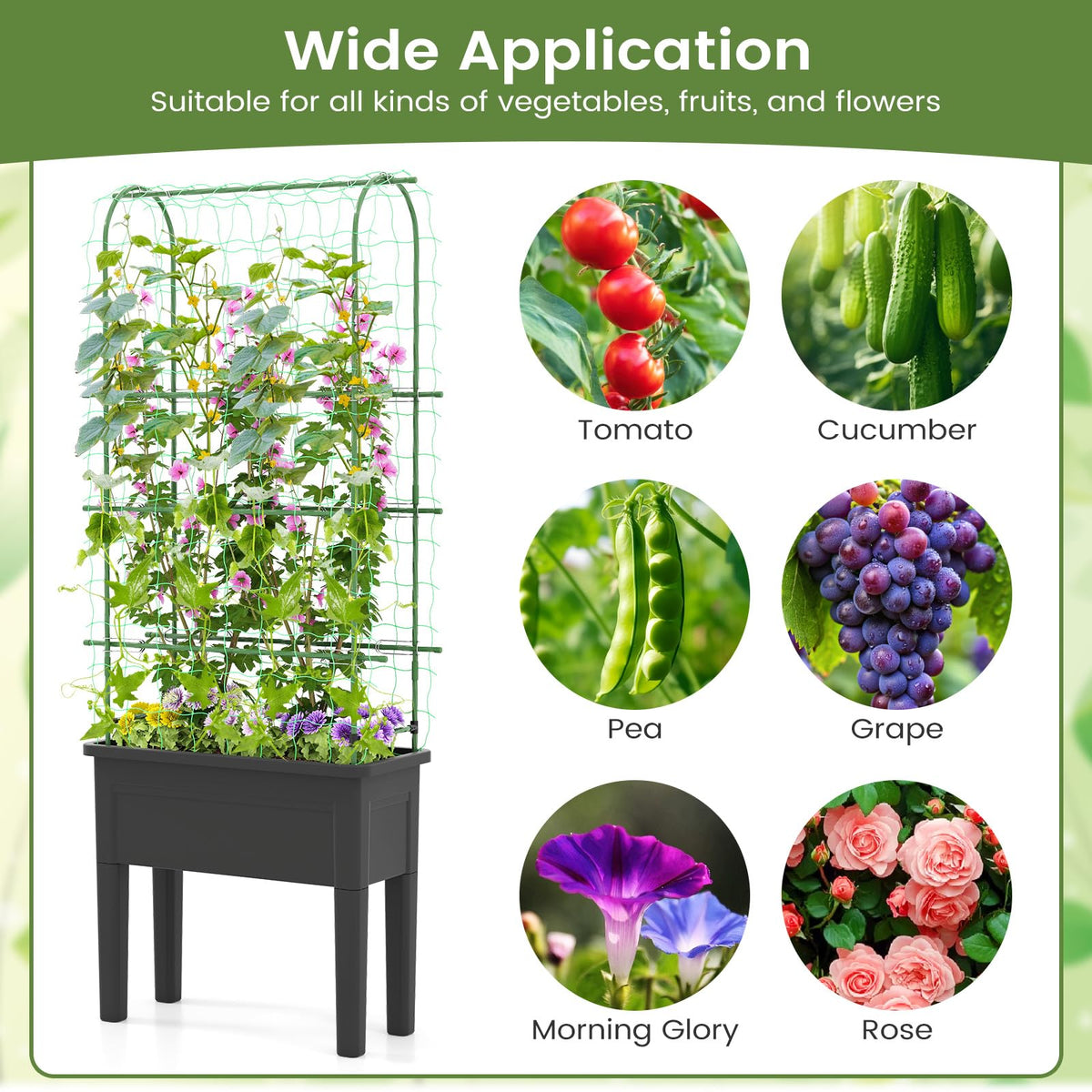 Lucktree Raised Garden Bed with Legs and Trellis for Climbing Plants