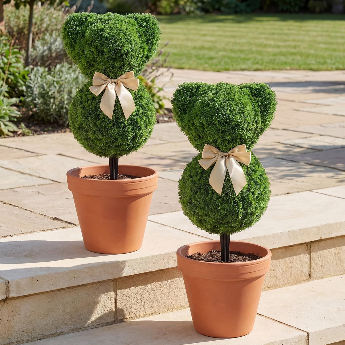 Lucktree 2 Pcs Teddy Bear Topiary Trees 16.5”Sun-Resistant Faux Boxwood Plants
