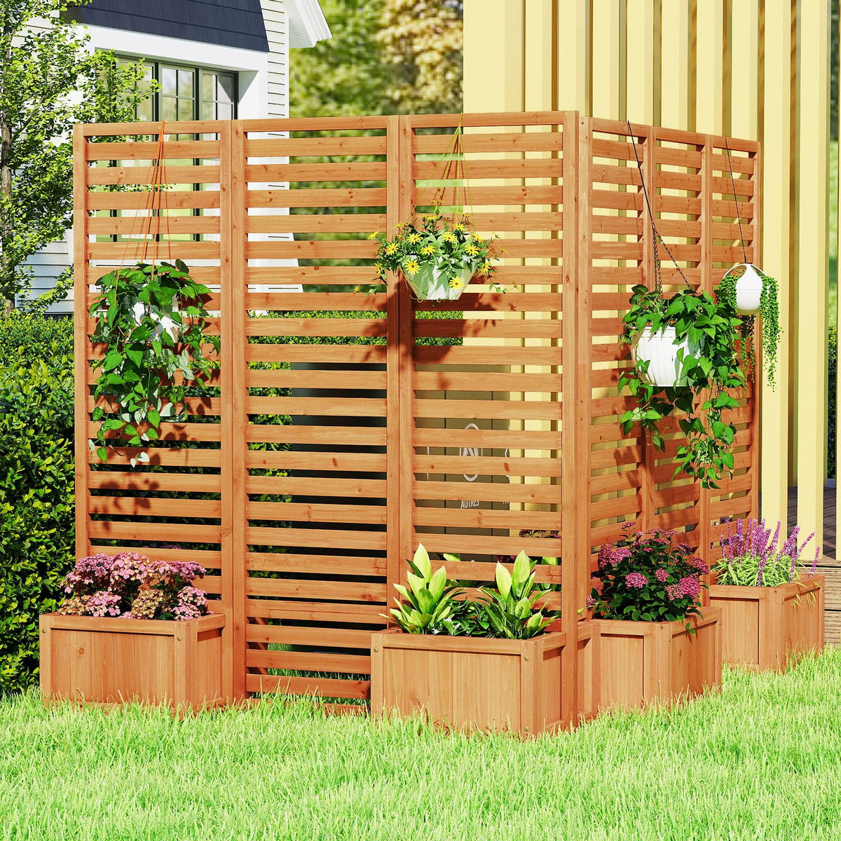 Lucktree Outdoor Wooden Privacy Screen with Planter Box