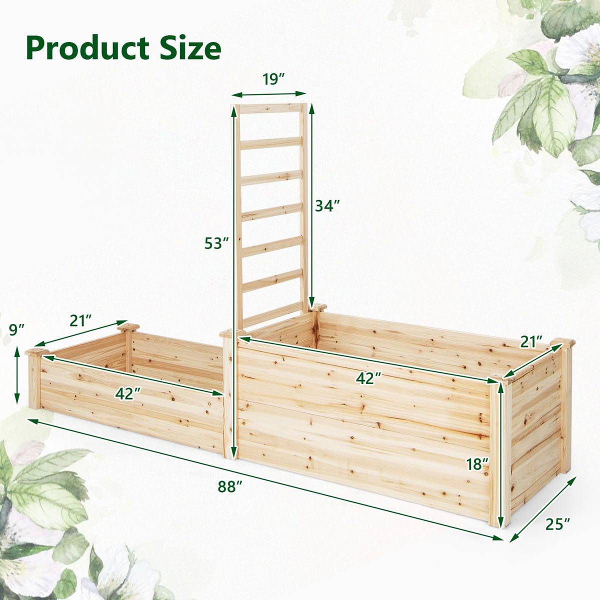 Lucktree Raised Garden Bed with Trellis, Set of 2 Wood Shallow & Deep Planter Box for Climbing Plants