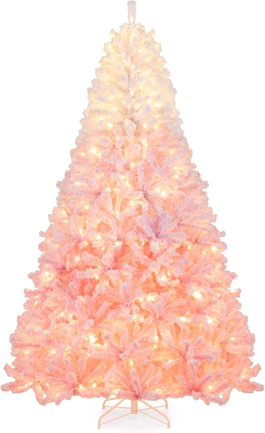 Lucktree Pre-Lit Snow Flocked Christmas Tree | Artificial Hinged Xmas Full Tree