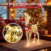Lighted Christmas Reindeer Decoration, Small Holiday Deer Figure with 50 LED Lights & 4 Stakes