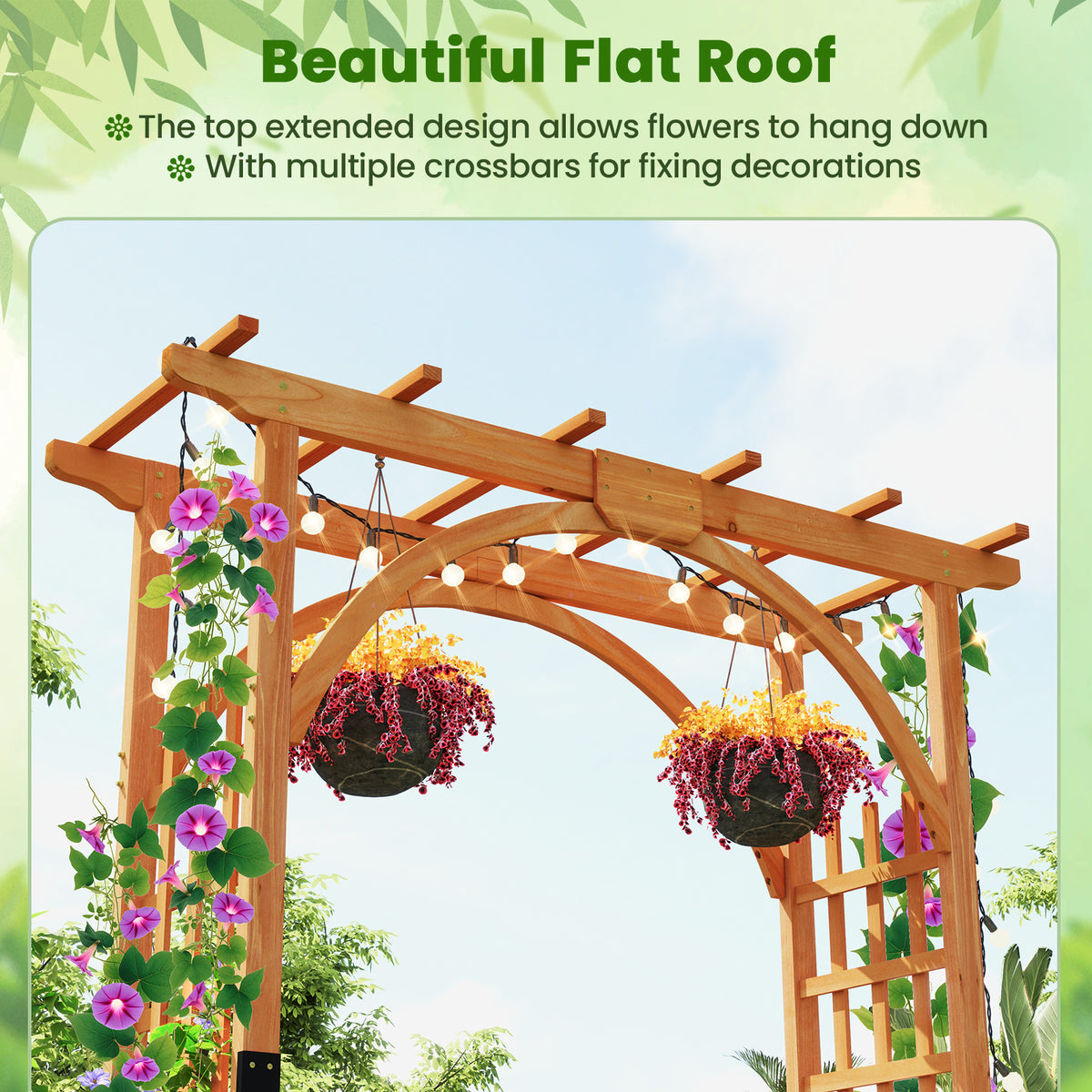 Outdoor Wood Arbor Arch, Natural Solid Wood Garden Arch Arbor Trellis for Climbing Plants