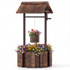 Rustic Outdoor Garden Decoration with Solid Fir Wood Construction, Wooden Wishing Well Planter with Hanging Bucket
