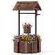 Rustic Outdoor Garden Decoration with Solid Fir Wood Construction, Wooden Wishing Well Planter with Hanging Bucket