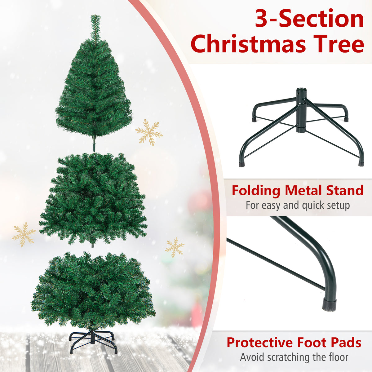6 FT Artificial Christmas Tree Hinged Spruce with 650 Tips Foldable Metal Stand