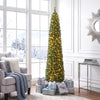 7FT Pre-Lit Pencil Christmas Tree, Slim Artificial Xmas Tree with Folding Metal Stand