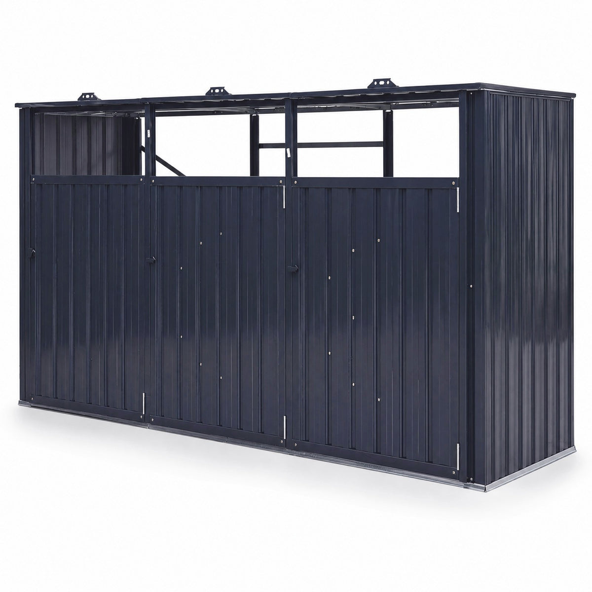 3-Bin Metal Trash Can Storage Shed, 238 x 79 CM Outdoor Garbage Shed with Flip-Up Lids & Lockable Doors