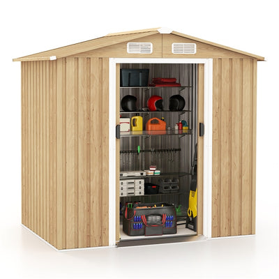 Galvanized Metal Outdoor Storage Shed 77"x56", Outside Windproof Tool House with Lockable Doors