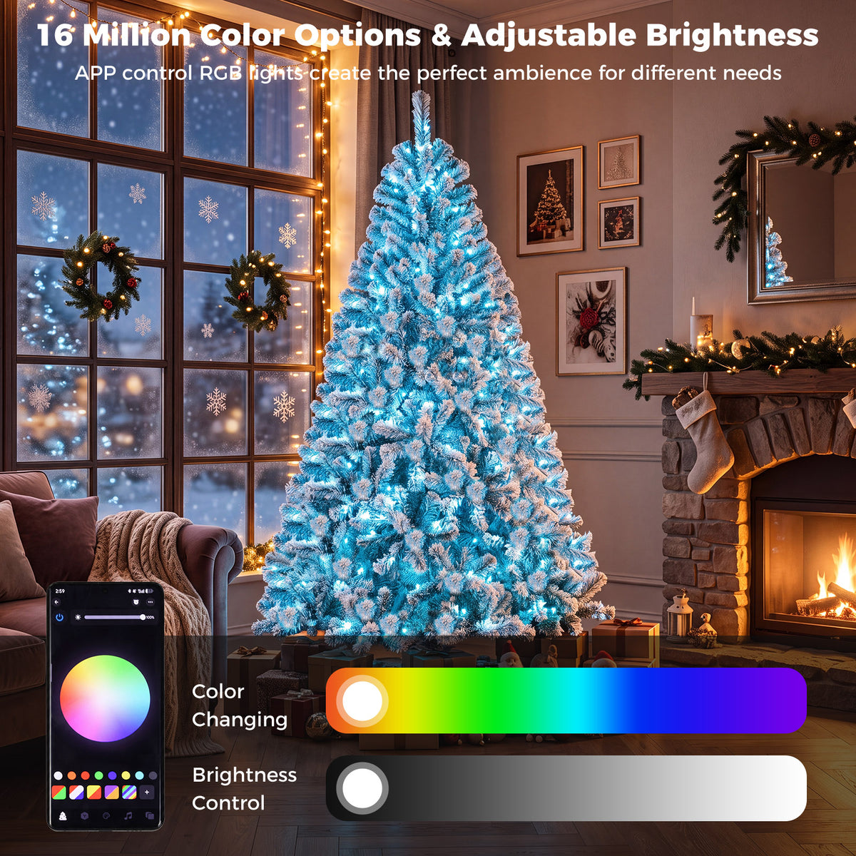 7.5/6 FT Prelit Artificial Christmas Tree, Smart RGB & Warm White LED Lights
