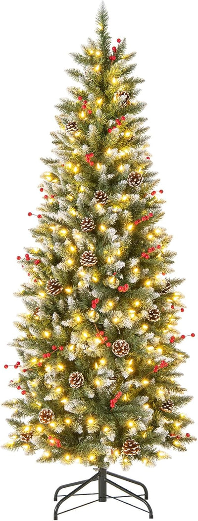 6FT Pre-Lit Pencil Christmas Tree, Artificial Xmas Tree with 618 Branch Tips