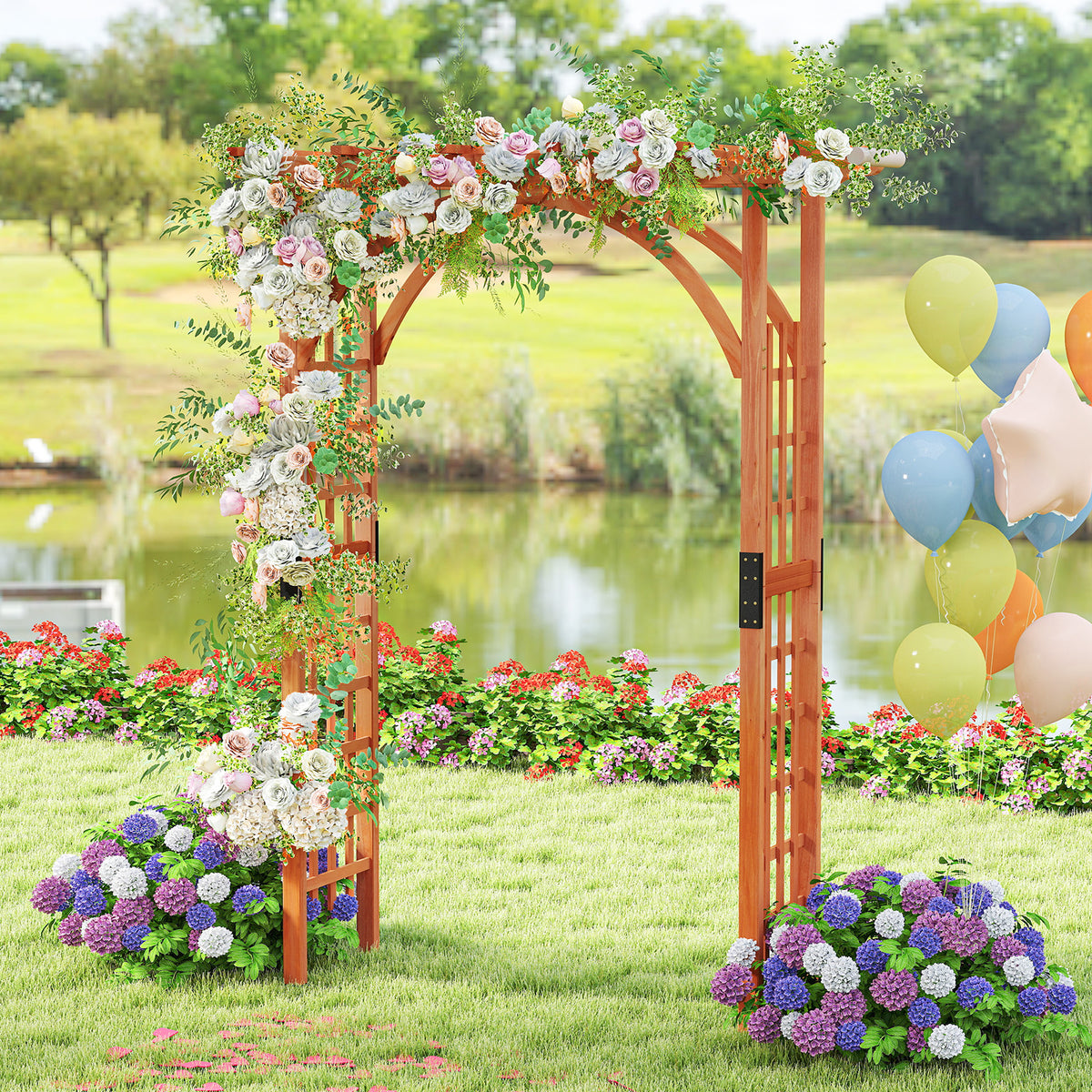 Outdoor Wood Arbor Arch, Natural Solid Wood Garden Arch Arbor Trellis for Climbing Plants