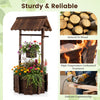 Rustic Outdoor Garden Decoration with Solid Fir Wood Construction, Wooden Wishing Well Planter with Hanging Bucket