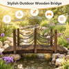 150cm Wooden Bridge, Arc Footbridge w/Safe Chain Railings, Outside Small Arc Pond Bridge
