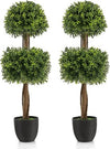40" Artificial Boxwood Topiary Ball Tree, Double Ball Boxwood Plant with Cement-Filled Plastic Pot