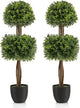 40" Artificial Boxwood Topiary Ball Tree, Double Ball Boxwood Plant with Cement-Filled Plastic Pot